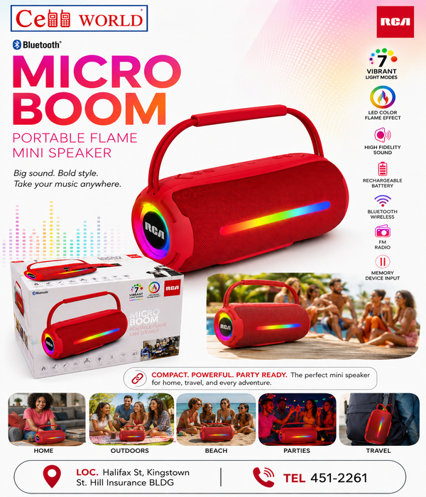 RCA Micro Boom Portable Flame Mini Bluetooth Speaker