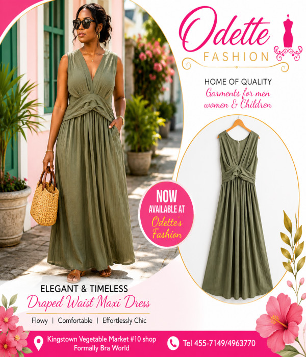 Sage Green Draped Waist Maxi Dress