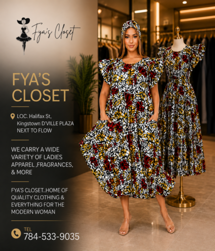 African Print Ruffle-Sleeve Maxi Dress - Image 1