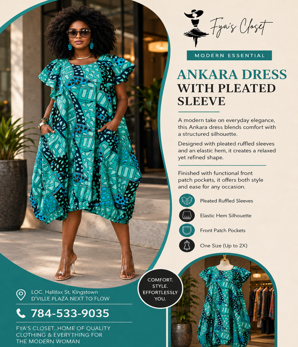Ankara Bubble Dress with Pleated Sleeves