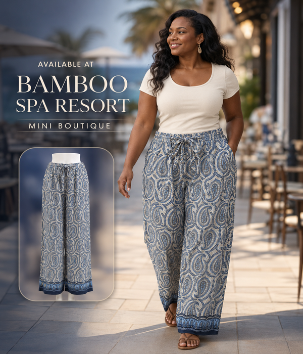 Blue Paisley Wide-Leg Palazzo Pants