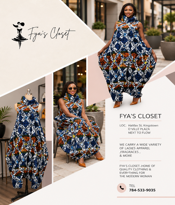 Convertible African Print Jumpsuit – Blue Mosaic Wax Print