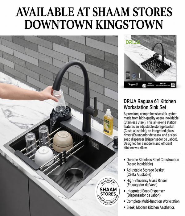 DRIJA Ragusa 61 Stainless Steel Kitchen Workstation Sink Set