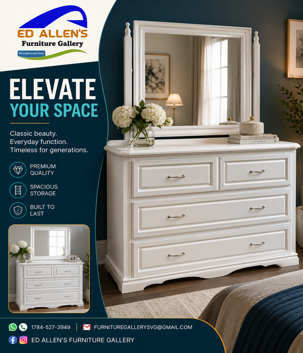 EAF Bedroom Dresser with Mirror (White)