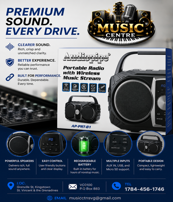 MC Audiopipe AP-PRT-B1 Portable Wireless Bluetooth Radio Speaker