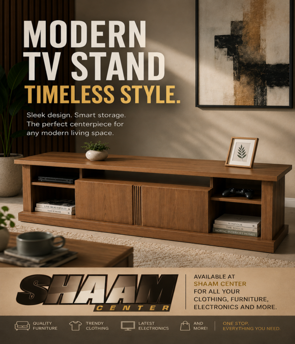 Modern Wooden TV Entertainment Stand with Sliding Doors