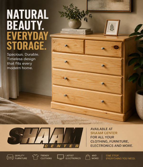 Solid Pine 5-Drawer Bedroom Chest