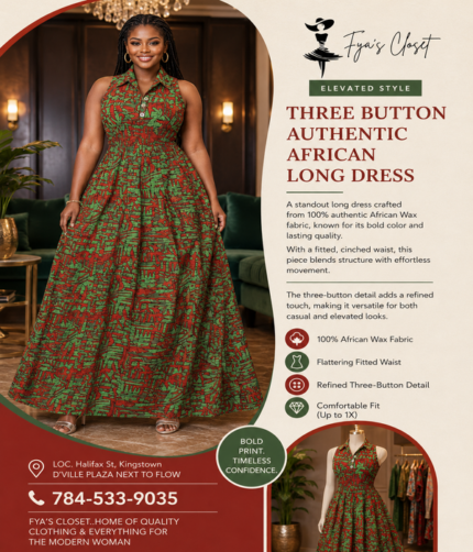 Three-Button African Wax Maxi Dress