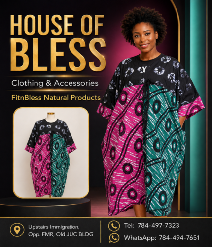 Black, Pink & Teal Print Kaftan Dress - Image 1