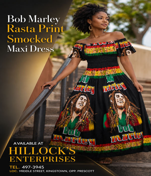 Bob Marley Rasta Print Smocked Maxi Dress