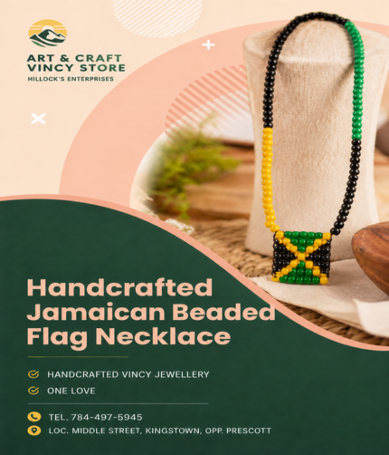 Handcrafted Jamaican Beaded Flag Necklace - Image 1