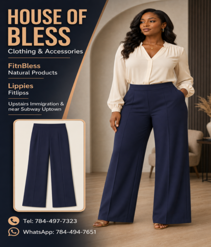 Navy Blue Wide-Leg Dress Pants - Image 1