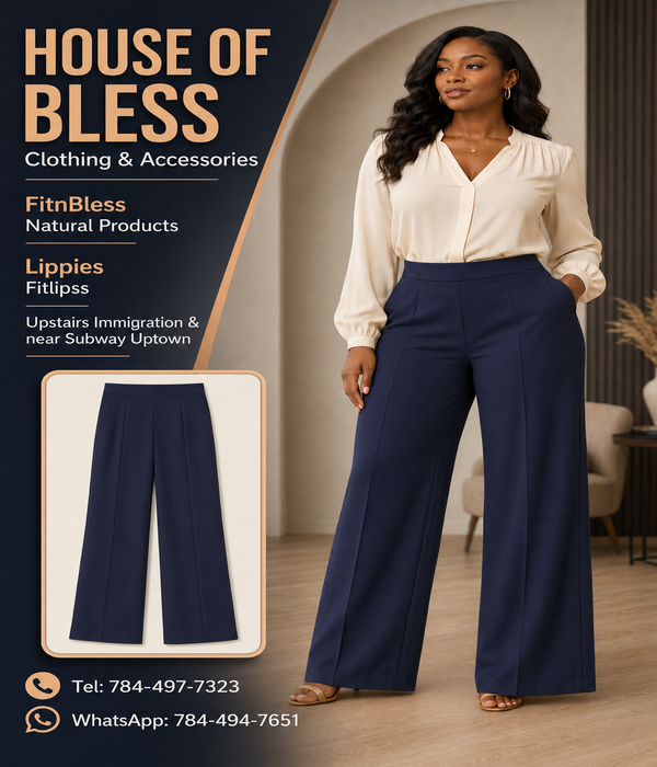 Navy Blue Wide-Leg Dress Pants