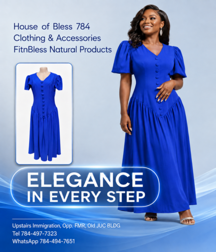 Royal Blue Puff-Sleeve Midi Dress - Image 1