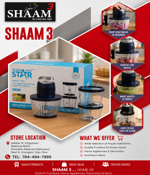 Shaam 3 – Winning Star ST-5581 3-in-1 Multifunctional Food Processor