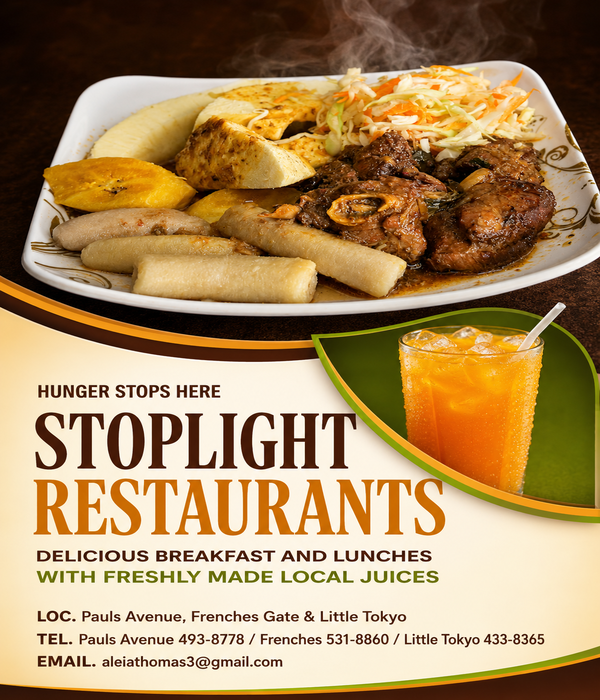 Stoplight Restaurants - Mixed Ground Provision Lunch with Fresh Orange Juice